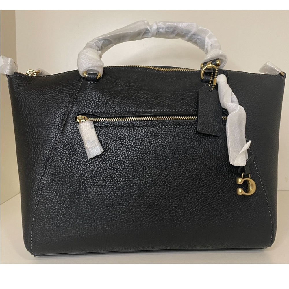 Coach Black and Gold Structured Leather Satchel